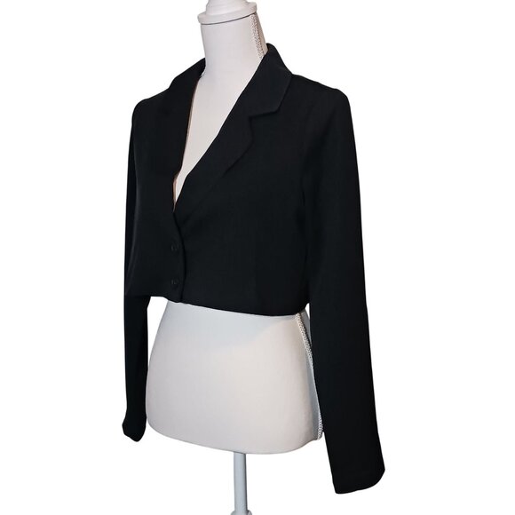NEW No Comment Black Crop Blazer Jacket 2 Buttons Size M - Picture 3 of 13